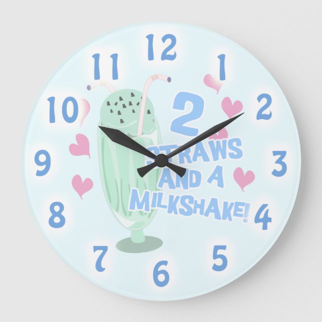 Grande Horloge Ronde Two Straws Milkshake Funny Ice Cream Motto (Recto)