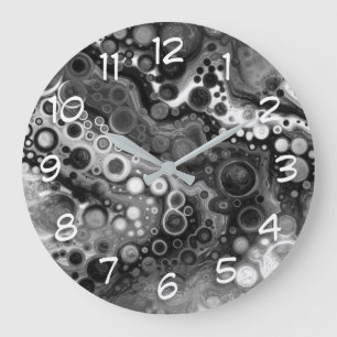 Grande Horloge Ronde Type de fluide numérique noir et blanc