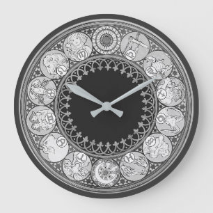 Grande Horloge Ronde Type Deco Zodiac   Silver Gray