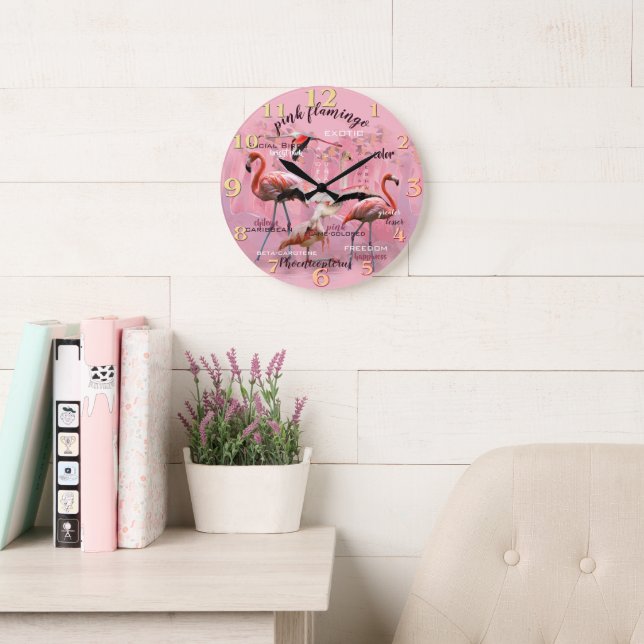 Grande Horloge Ronde Typographe rose Flamingo | Customized (Salle de lecture)