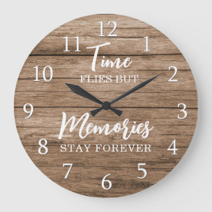 Grande Horloge Ronde Typographie de citation de souvenirs en bois rusti