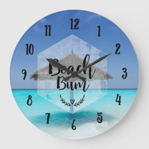 Grande Horloge Ronde Typographie de cloche de plage - Parapluie sur la 