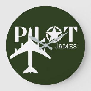 Grande Horloge Ronde Typographie du pilote et minimaliste de l'avion Pe