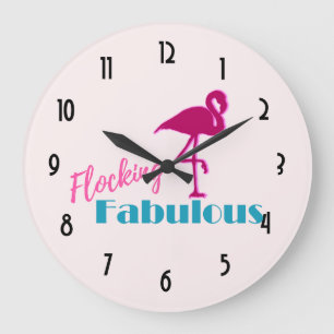 Grande Horloge Ronde Typographie fabuleuse en troupeau avec flamant ros