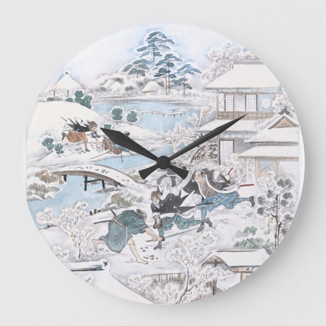 Grande Horloge Ronde Ukiyo-e japonais des 47 Ronin Fighting Samurai (Recto)
