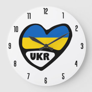Grande Horloge Ronde Ukraine Code Pays Coeur Drapeau, UKR