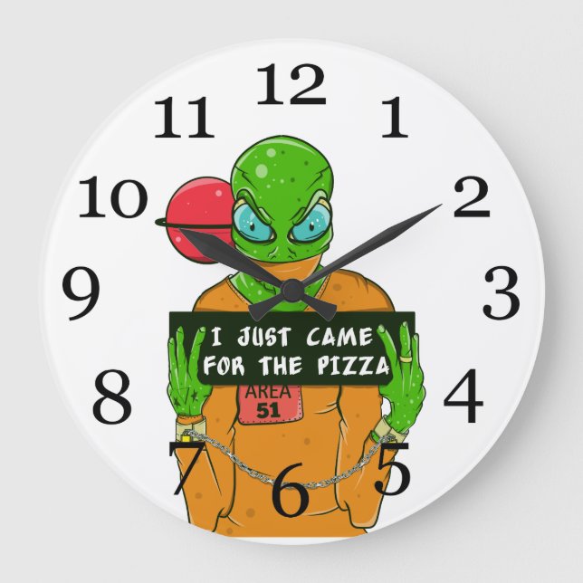 Grande Horloge Ronde Un alien qui aime la pizza (Recto)