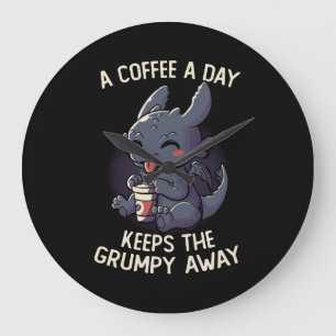 Grande Horloge Ronde Un café par jour éloigne les grincheux Funny Migno