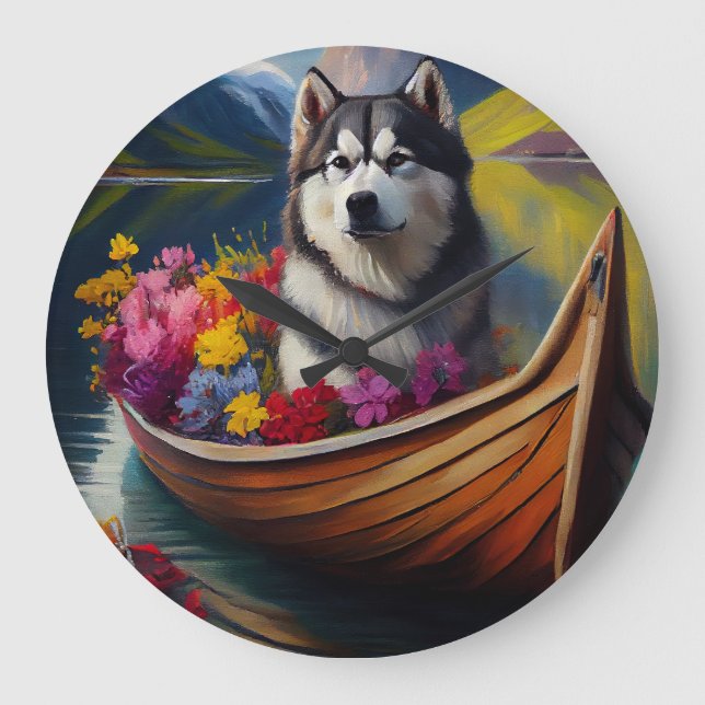 Grande Horloge Ronde Un chien malamué de l'Alaska à la pagaie : une ave (Recto)