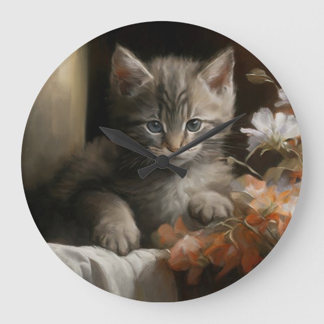 Grande Horloge Ronde Un Coin Cosy Tabby Kitten (Recto)