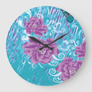 Grande Horloge Ronde Un design textile dynamique avec violet et turq