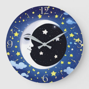 Grande Horloge Ronde Un homme dans la lune sur un Arrière - plan étoilé