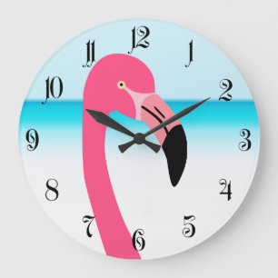 Grande Horloge Ronde Un joli flamant rose sur la plage