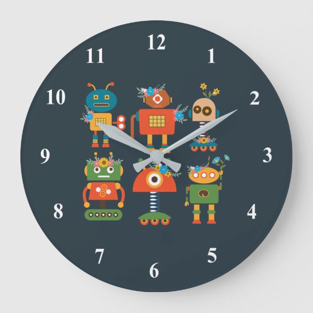 Grande Horloge Ronde Un joli robot design pour enfants (Recto)