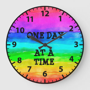 Grande Horloge Ronde Un jour à la fois Sobriety Recovery Rainbow Horlog