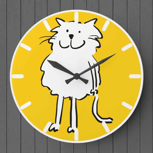 Grande Horloge Ronde Un joyeux chat souriant en dessin amusant (Créateur téléchargé)