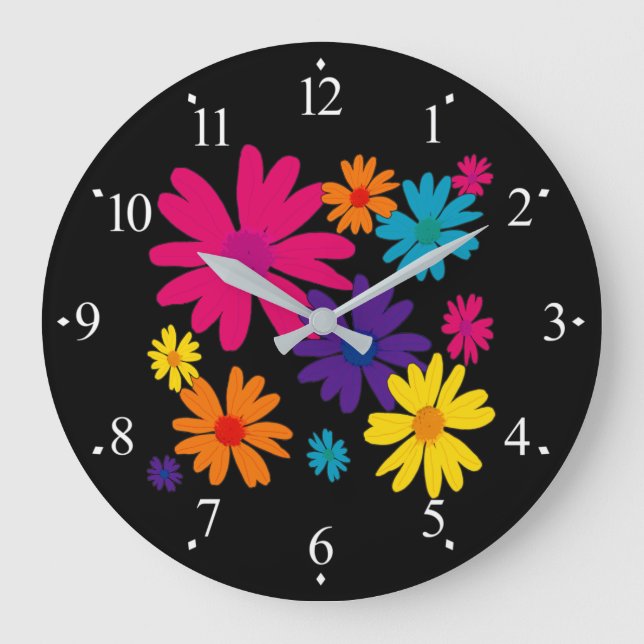 Grande Horloge Ronde Un lit fleuri de fleurs marguerites  (Recto)