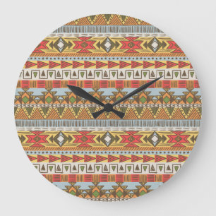 Grande Horloge Ronde Un motif ethnique clair et transparent, coloré.