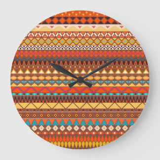 Grande Horloge Ronde Un motif sans couture ethnique tribale coloré.