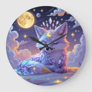 Grande Horloge Ronde Un petit Renard de la Lune aux murmures d'étoiles