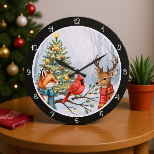 Grande Horloge Ronde Un renard, un cerf et le cardinal Noël