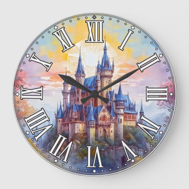 Grande Horloge Ronde Un vieux château magique dans la brume matinale (Recto)