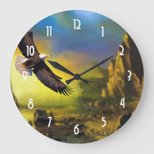 Grande Horloge Ronde Une conception patriotique avec Eagle chauve