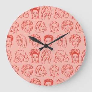 Grande Horloge Ronde Une Femme branchée face dessinée