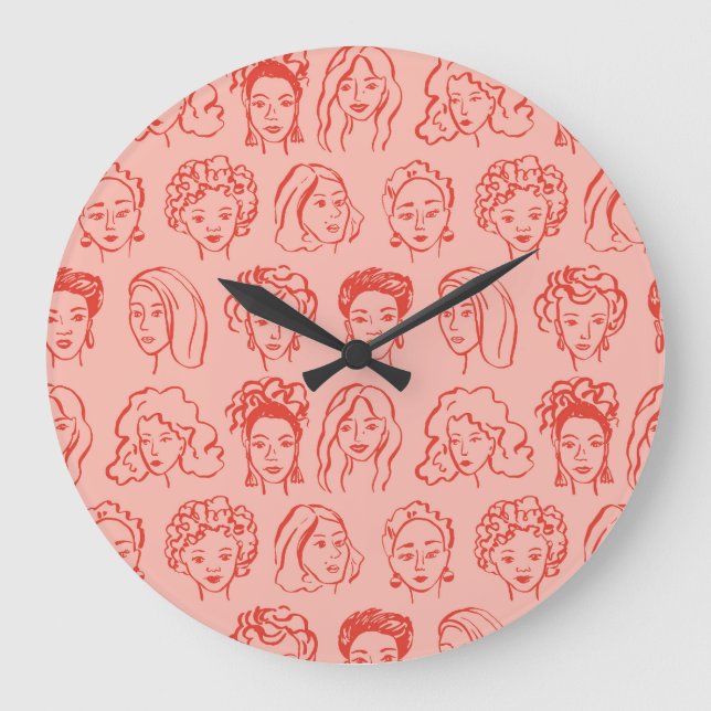 Grande Horloge Ronde Une Femme branchée face dessinée (Recto)