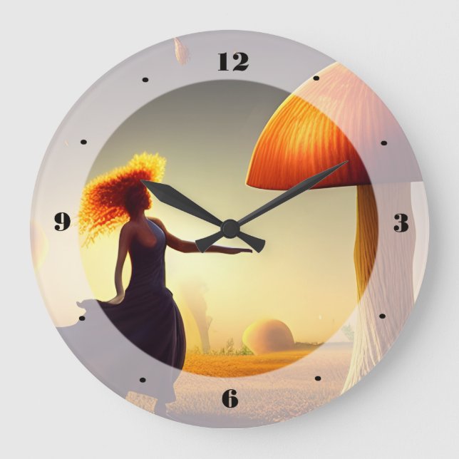 Grande Horloge Ronde Une femme et un immense champignon (Recto)