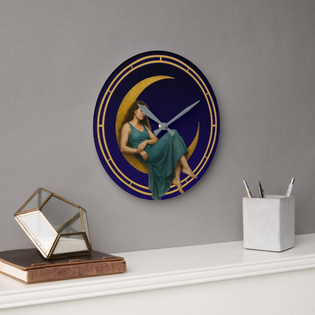 Grande Horloge Ronde Une Femme Sur Une Lune Croissante (Bureau)