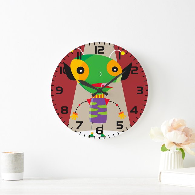 Grande Horloge Ronde Une fourmi Alien colorée dans Spotlight Quirky Sci (Créateur téléchargé)