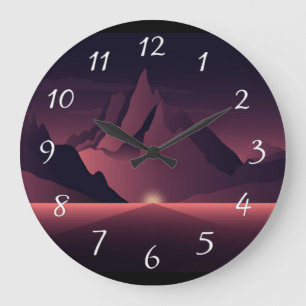 Grande Horloge Ronde Une illustration de coucher de soleil en montagne 