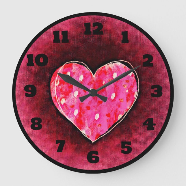 Grande Horloge Ronde Une mignonne main tiré coeur rose sur une texture  (Recto)