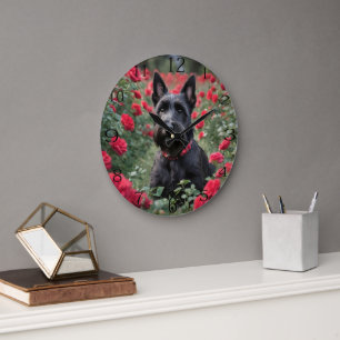 Grande Horloge Ronde "Une rose rouge pour le Terrier écossais noir"