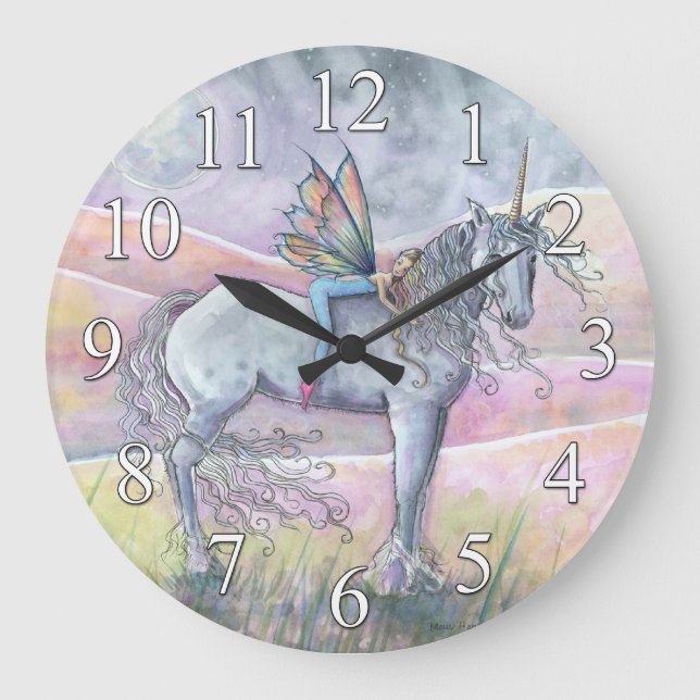 Grande Horloge Ronde Unicorn and Fairy Fantasy Wall Clock (Recto)
