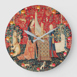 Grande Horloge Ronde UNICORN AND LADY PLAYING ORGANE, ANIMALS Red Green