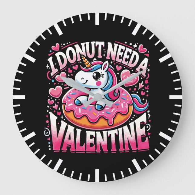 Grande Horloge Ronde Unicorn Donut Besoin Valentine Funny Anti-Valentin (Recto)