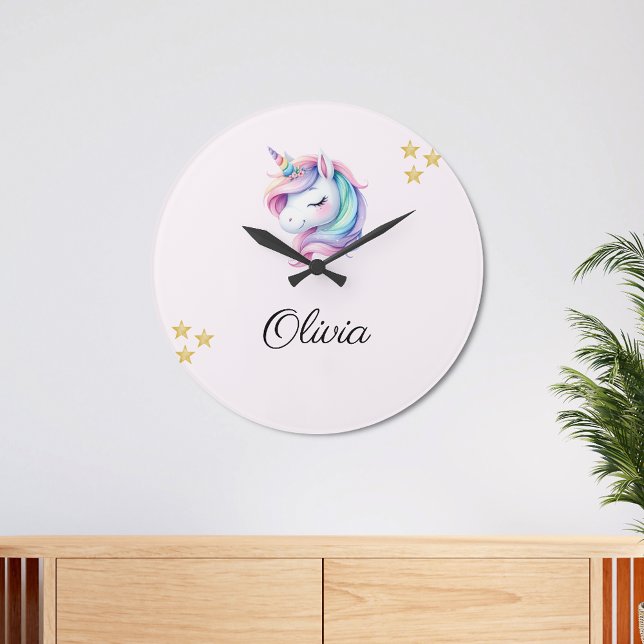 Grande Horloge Ronde Unicorn Magique Cute Aquarelle (Créateur téléchargé)