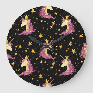 Grande Horloge Ronde Unicorn Princess : Aquarelle Fairy Tale