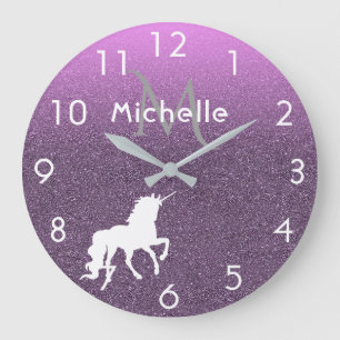 Grande Horloge Ronde Unicorn sur ombre parties scintillant ultra violet