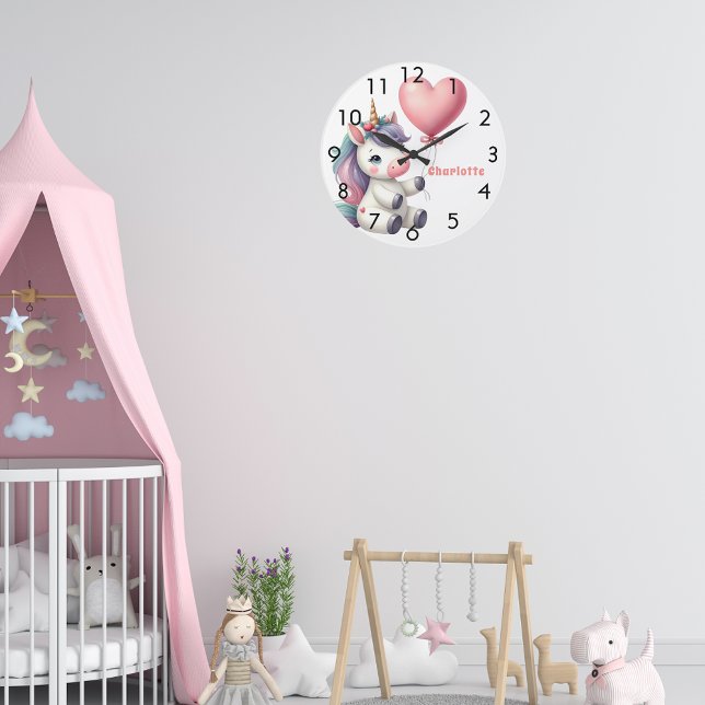 Grande Horloge Ronde Unicorne bébé rose violet fille (Créateur téléchargé)