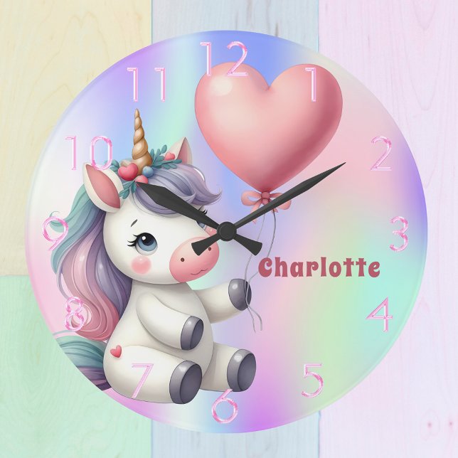 Grande Horloge Ronde Unicorne bébé rose violet holographique (Créateur téléchargé)