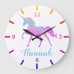 Grande Horloge Ronde Unicorne colorée