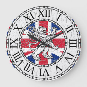 Grande Horloge Ronde Union Jack et lion patinés