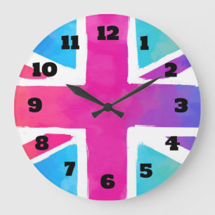 Grande Horloge Ronde Union Jack Flag à Bright Watercolors