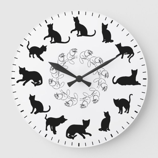 Grande Horloge Ronde Unique Cute Black Cat Silhouettes Themed (Recto)