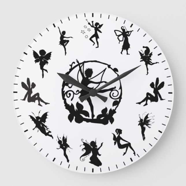 Grande Horloge Ronde Unique Cute Fairy Black Silhouettes Themed (Recto)