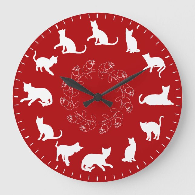 Grande Horloge Ronde Unique Cute White Cat Silhouettes Themed (Recto)