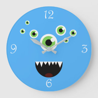 Grande Horloge Ronde Unique Funny Crazy mignon Monster Bleu